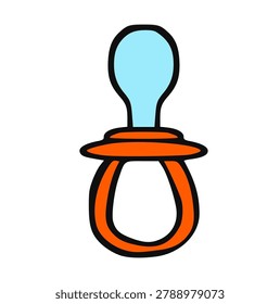 Baby pacifier doodle hand drawn, infant soother sketch, toddler dummy ink illustration, newborn plastic binky icon, nursery care element isolated on white