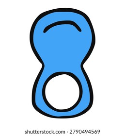 Baby pacifier doodle hand drawn, blue teething ring soother, infant dummy binky silicone nipple sketch, cute cartoon outline ink illustration, isolated icon