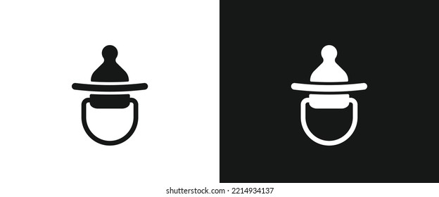 Baby pacifier flat icon for web. Simple pacifier baby dummy care nipple for newborn child sign web icon silhouette with invert color. Minimalist baby shower pacifier solid black icon vector design