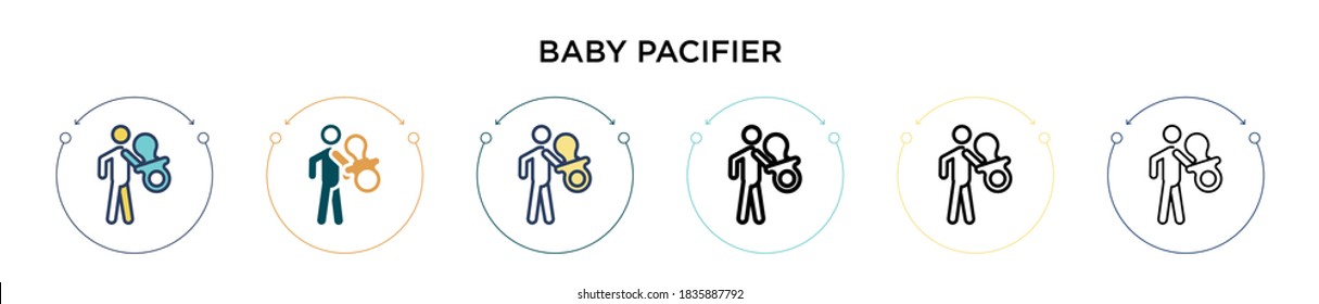 Baby pacifier icon in filled, thin line, outline and stroke style. Vector illustration of two colored and black baby pacifier vector icons designs can be used for mobile, ui, web