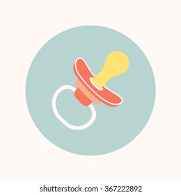 Baby pacifier icon in flat style. Infant dummy icon. Kids First Toys. Baby shower design element. Cartoon vector hand drawn eps 10 illustration isolated on white background.