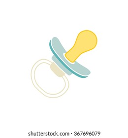 Baby pacifier icon in flat style. Infant dummy icon. Kids First Toys. Baby shower design element. Cartoon vector hand drawn eps 10 illustration isolated on white background.
