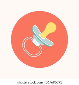Baby pacifier icon in flat style. Infant dummy icon. Kids First Toys. Baby shower design element. Cartoon vector hand drawn eps 10 illustration isolated on white background.