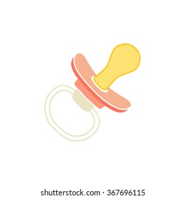 Baby pacifier icon in flat style. Infant dummy icon. Kids First Toys. Baby shower design element. Cartoon vector hand drawn eps 10 illustration isolated on white background.