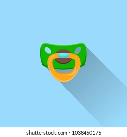 Icono Del Pacificador Del Bebé Con Ilustración De Vector Plano, De Sombra Larga, Dummy, Suavemente O En Conjunto