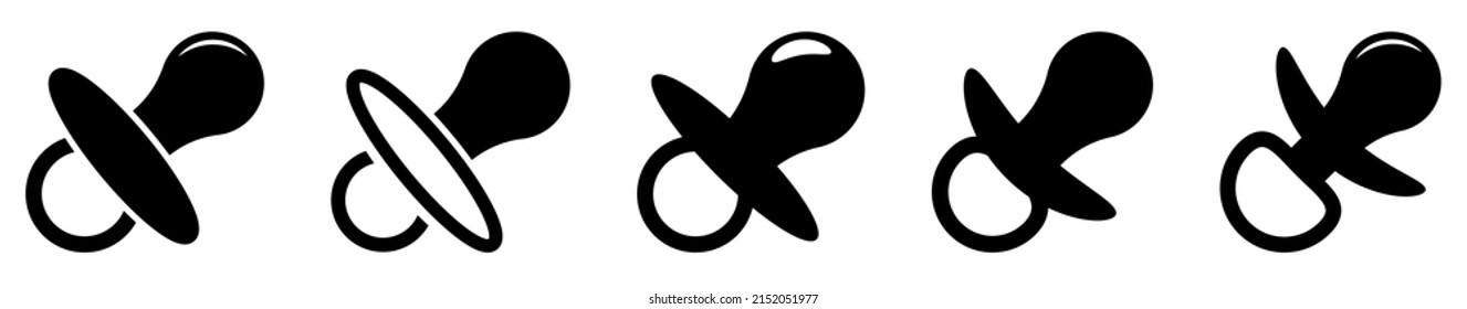 Juego de iconos del pacificador de bebé. Ilustración del vector aislada en fondo blanco