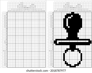 Bebé Pacificador Arte De Píxel No-Gráfica, Gridddlers De Juego De Rompecabezas Lógico, Pic-A-Pix, Pintura De Imagen Por Números, Picross, Nipple, Binky, Soother Vector Art Illustración