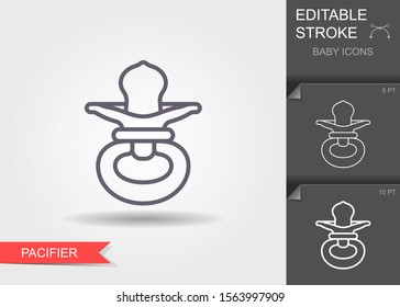 Baby pacifier. Outline icon with editable stroke. Linear symbol of care of children with shadow