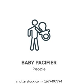 Icono de vector de contorno del pacificador de bebé. Icono de pacificador de bebé negro en línea delgada, ilustración de elemento simple vector plano de personas editables concepto de trazo aislado en fondo blanco
