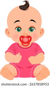 baby with pacifier in pink clothes