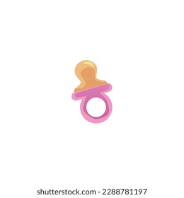 Baby-Pazifik mit rosafarbenem Ring, Vektorgrafik einzeln auf weißem Hintergrund. Dekoratives Design-Element, Baby-Dusche-Party vorhanden, Pazifik für Neugeborene