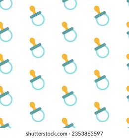 Baby pacifier, seamless pattern, vector. Blue pacifiers for babies on a white background.