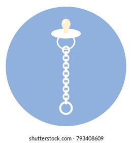 Baby pacifier vector icon. Children's pacifier with chain. Baby's white dummy on a blue background. Vector Illustration