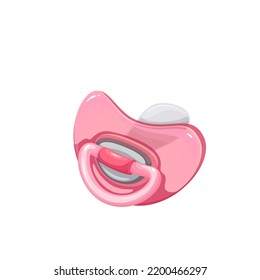 Baby Pacifier Vector Illustration. Cartoon Isolated Pink Nipple Sucker For Mouth Of Child, Rubber, Silicone Or Plastic Soft Soother To Pacify Newborn Baby Girl, Cute Teether Nursery Accessories