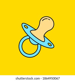 Baby pacifier vector illustration isolated on yellow background. Linear color style of baby pacifier icon