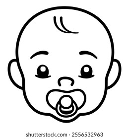 Baby with a pacifier. Vector outline illustration, isolated on a white background. Cartoon, baby face, newborn.