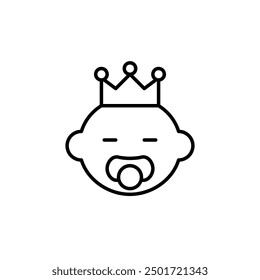 Baby with pacifier wearing crown. Little princess or princess. Pixel perfect vector icon