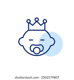 Baby with pacifier wearing crown. Little princess or princess. Pixel perfect, editable stroke icon