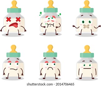 Baby pacifier with white milk cartoon character with nope expression. Vector illustration