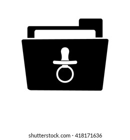 Baby Pacifier - white vector icon;  black folder