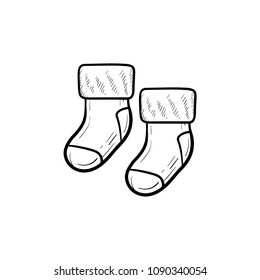 Baby pair of socks hand drawn outline doodle icon. Socks for newborn baby foot vector sketch illustration for print, web, mobile and infographics isolated on white background.