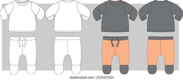 Baby Pajama top and bottom set  sets flat sketch