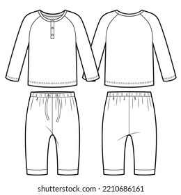 Baby pajamas technical sketch. Cotton sweatshirt and pants.