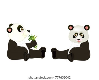 Baby Panda with Bamboo - Cartoon Vector Image