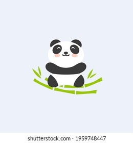 Baby panda in bamboo nest, funny and cute asian bear, vector logo template.