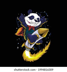 baby panda bear riding a rocket design for kids clothes