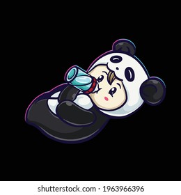 Baby panda drink cute icon doodle funny