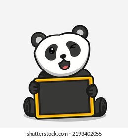 Baby panda with Empty blackboard.