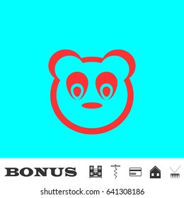 Baby panda face icon flat. Red pictogram on blue background. Vector illustration symbol and bonus buttons Music center, corkscrew, credit card, house, drum