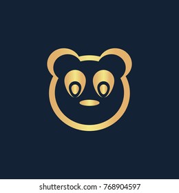 Baby panda face icon flat. Simple gold pictogram on dark background. Vector illustration symbol