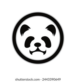 Baby panda face logo template. Baby panda face icon. Asian bear. Panda head isolated background, Team circle emblem with panda face icon.