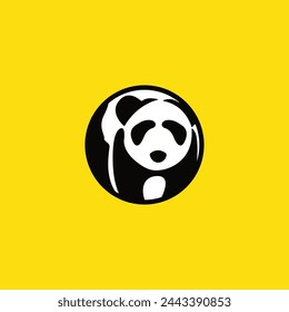 Baby panda face logo template. Baby panda face icon. Asian bear. Panda head isolated background, Team circle emblem with panda face icon.