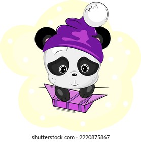 baby panda in a hat with candy