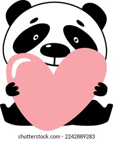 Baby panda with heart. Cute love animal character