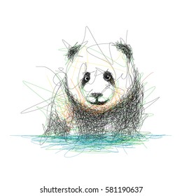 Baby Panda Scribble Drawing, Sketch Of Baby Panda