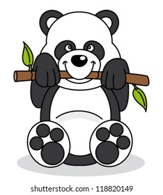 Baby panda sitting and munching on bamboo