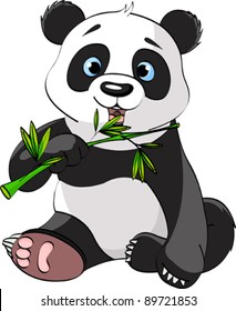 Baby Panda Sitting And Munching On Bamboo