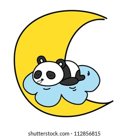baby panda sleeping on the cloud with the moon vector illustration