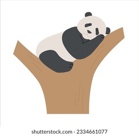 Ein Panda für ein Baby schläft auf einem Baum. einfache handgezeichnete Stilgestaltung