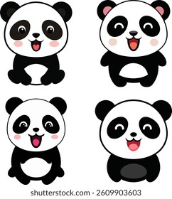 Baby panda smiling with tongue out, vector on white background.