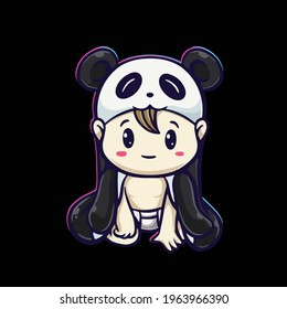 Baby panda stay cute icon doodle