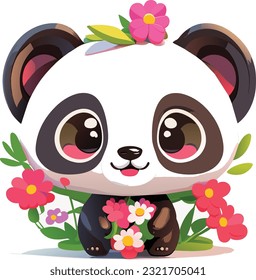 The baby panda would have a round and chubby body, with soft and fluffy fur in black and white colors. Its eyes would be large, innocent, and filled with curiosity.