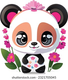 The baby panda would have a round and chubby body, with soft and fluffy fur in black and white colors. Its eyes would be large, innocent, and filled with curiosity.