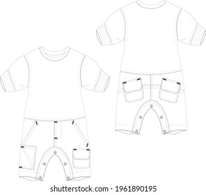 Baby Pants set boy flat sketch clothes vector. 