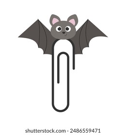 Baby paper clips with bat head. Cute funny safety pins for kids education. Staple