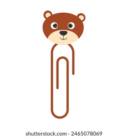 Baby paper clips with bear head. Cute funny safety pins for kids education. Staple
